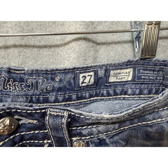 Miss Me Distressed Blue Jeans Size 27 Boot Cut Inseam 32 - Picture 5 of 7